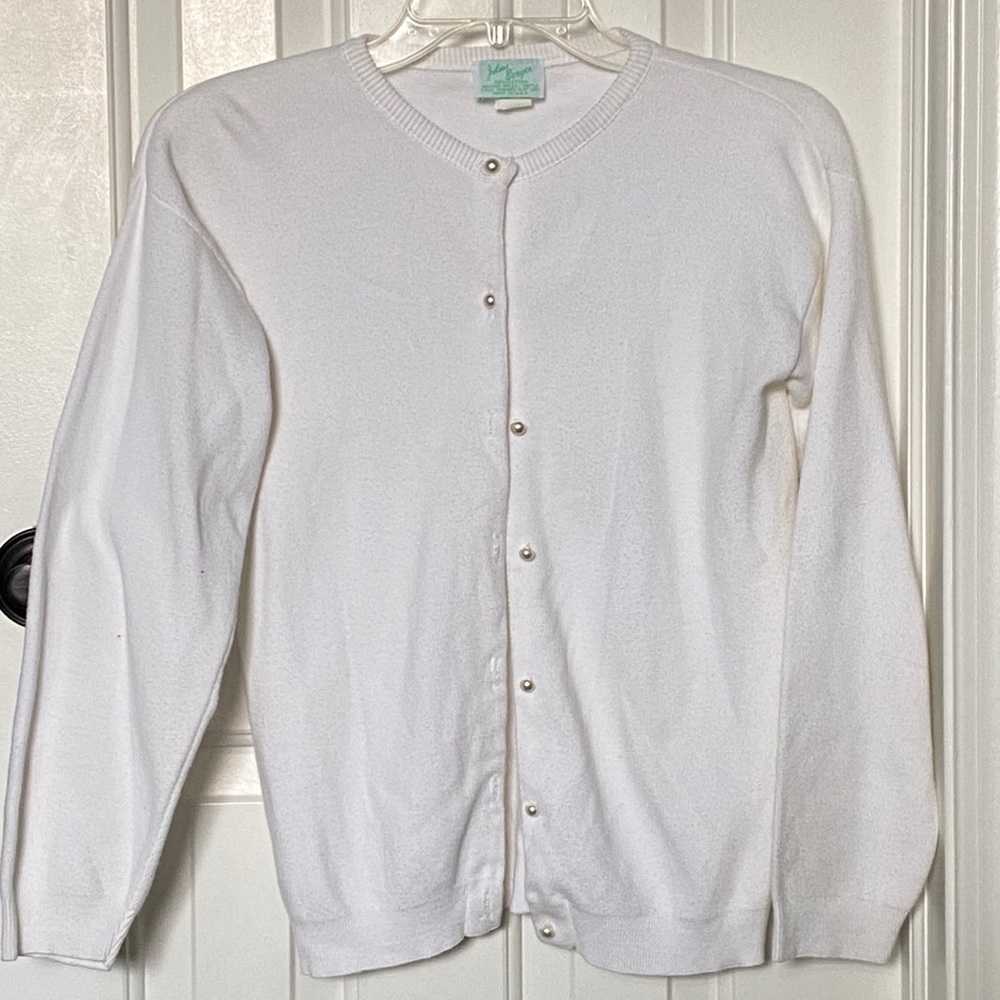 Julius Berger White Cardigan Faux-Pearl Buttons